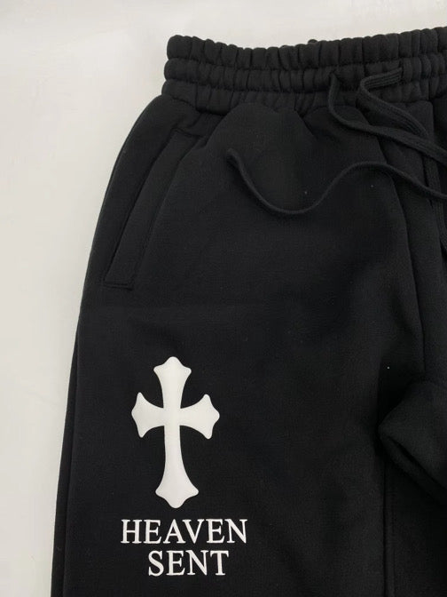 Heaven Sent x NFS premium heavyweight winter set in light brown and black, featuring a cozy hoodie and matching sweatpants.