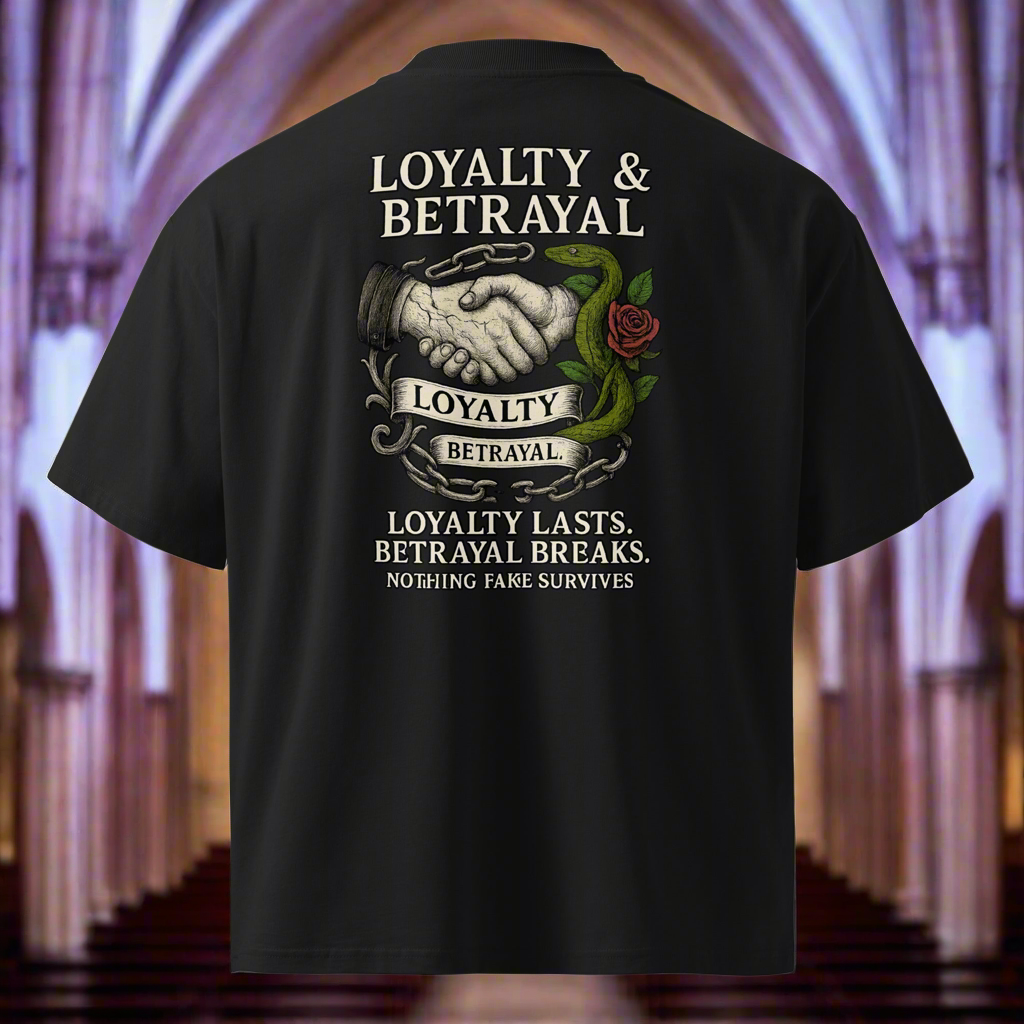 Loyalty & Betrayal Oversized High Neck T-shirt - DTG EDITION