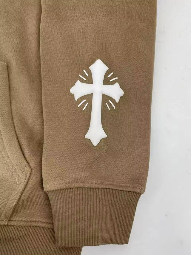 Heaven Sent x NFS premium winter set in light brown and black, heavyweight 380GSM fabric, featuring a cozy jacket and pants.