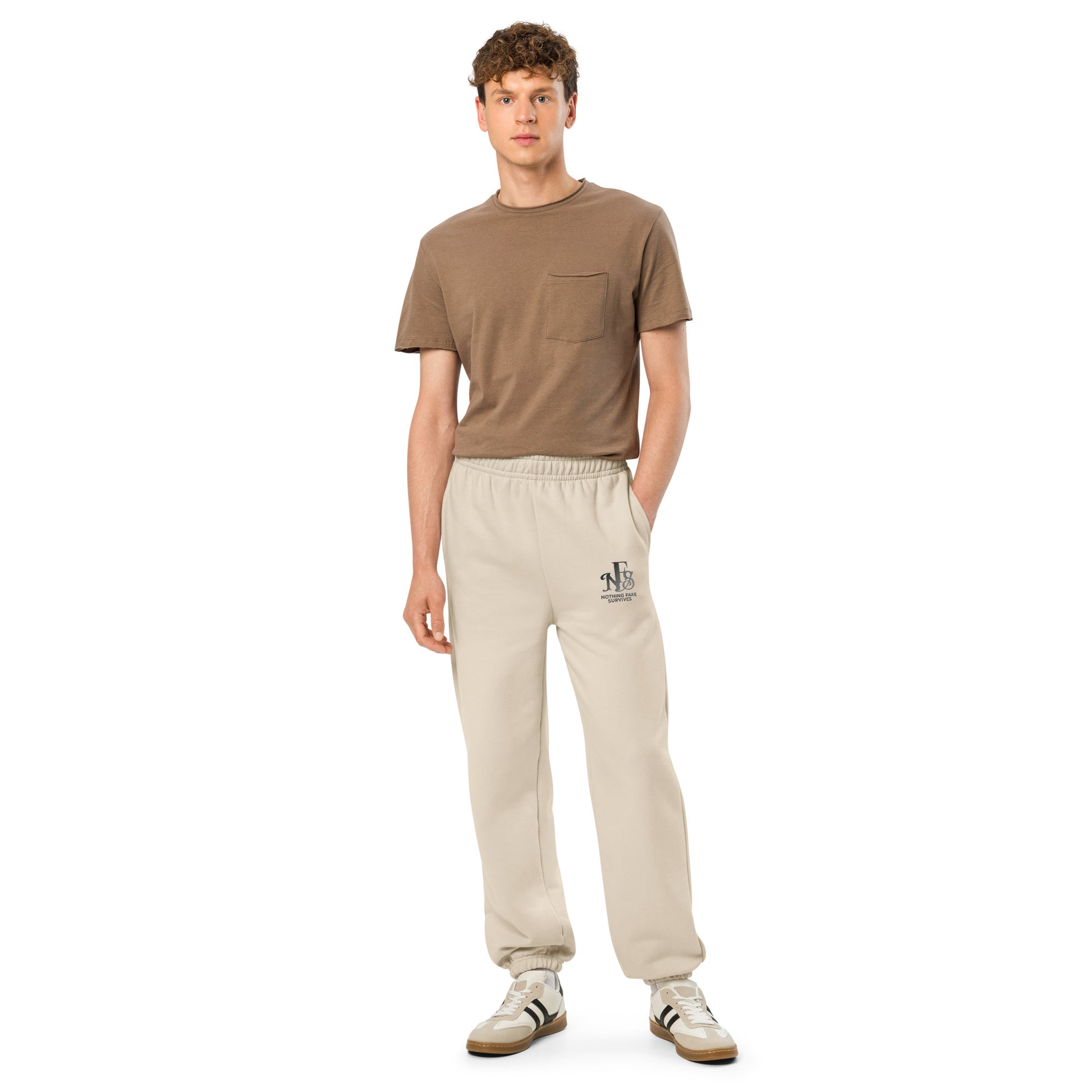Dust embroidered sweatpants with NFS logo on thigh.