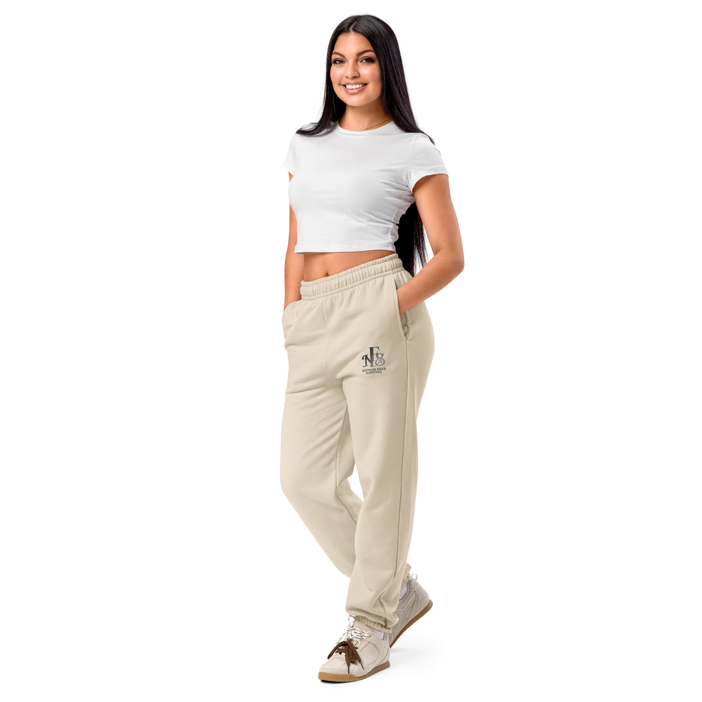 Dust embroidered sweatpants with NFS logo on thigh.