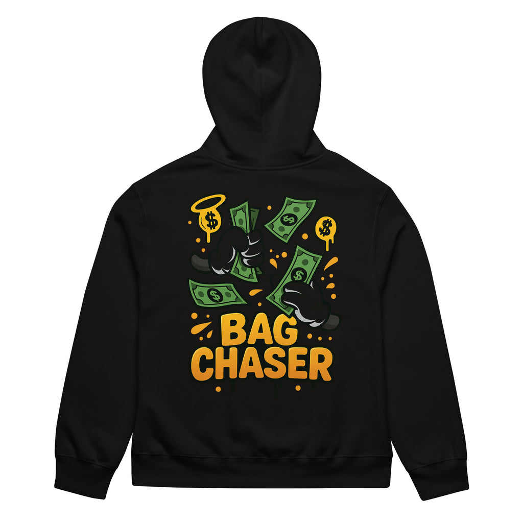 Saints & Hustlers Bag Chaser hoodie back design with cash graphic