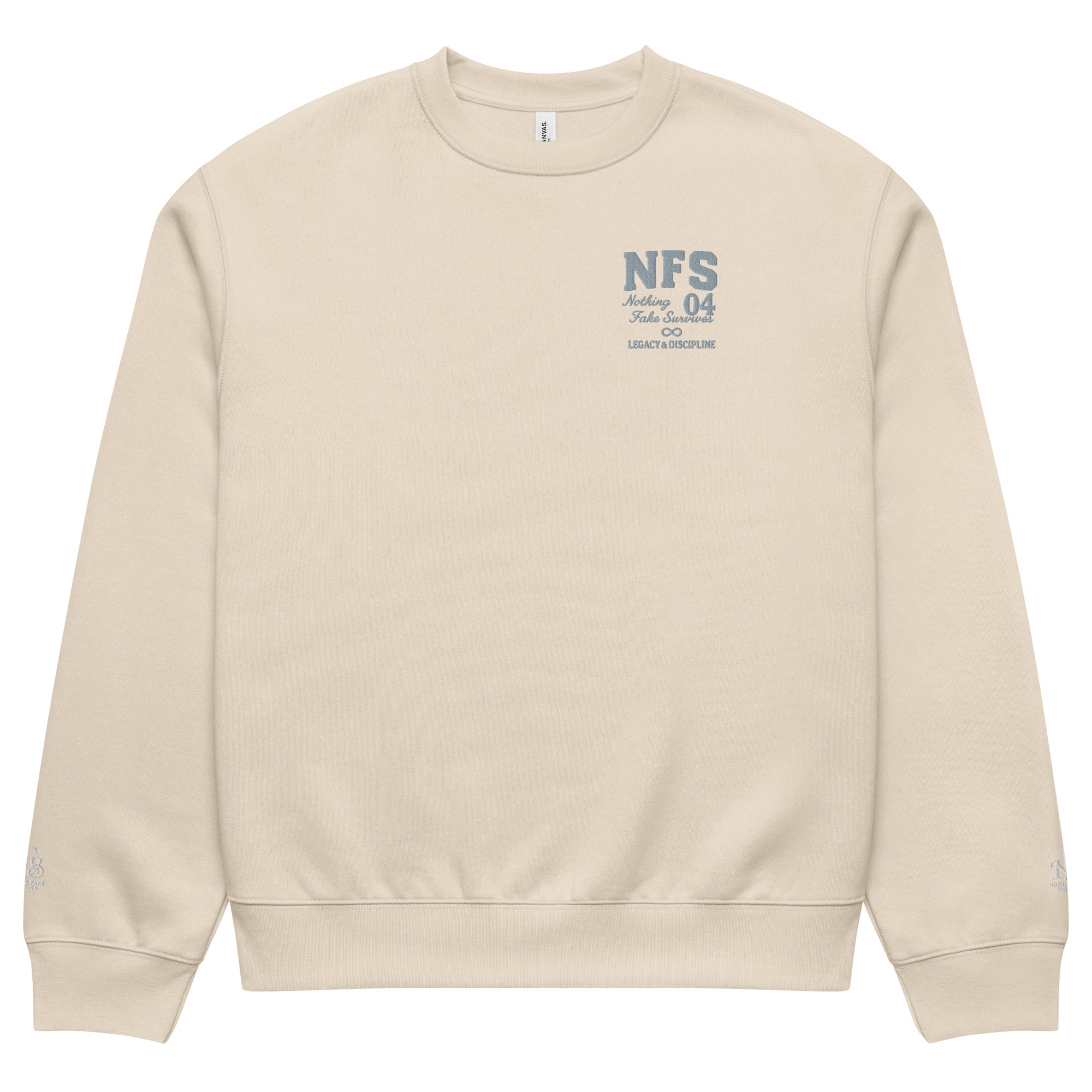 NFS Signature Series Code 04 black crewneck sweatshirt with chest logo and wrist detail – oversized unisex fit