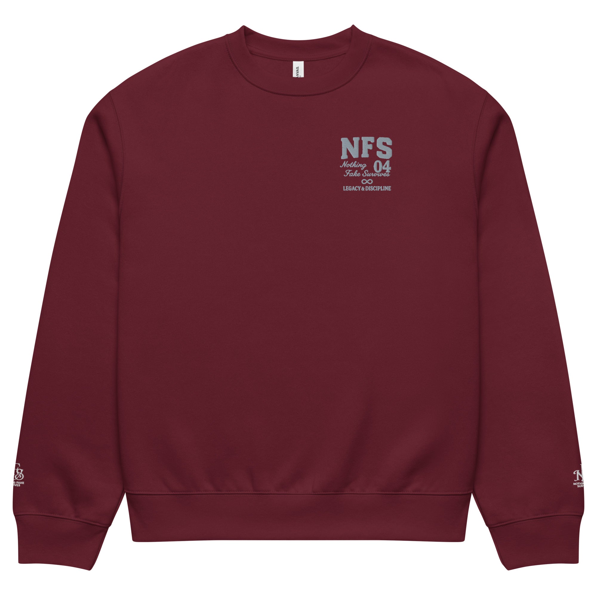 NFS Signature Series Code 04 black crewneck sweatshirt with chest logo and wrist detail – oversized unisex fit