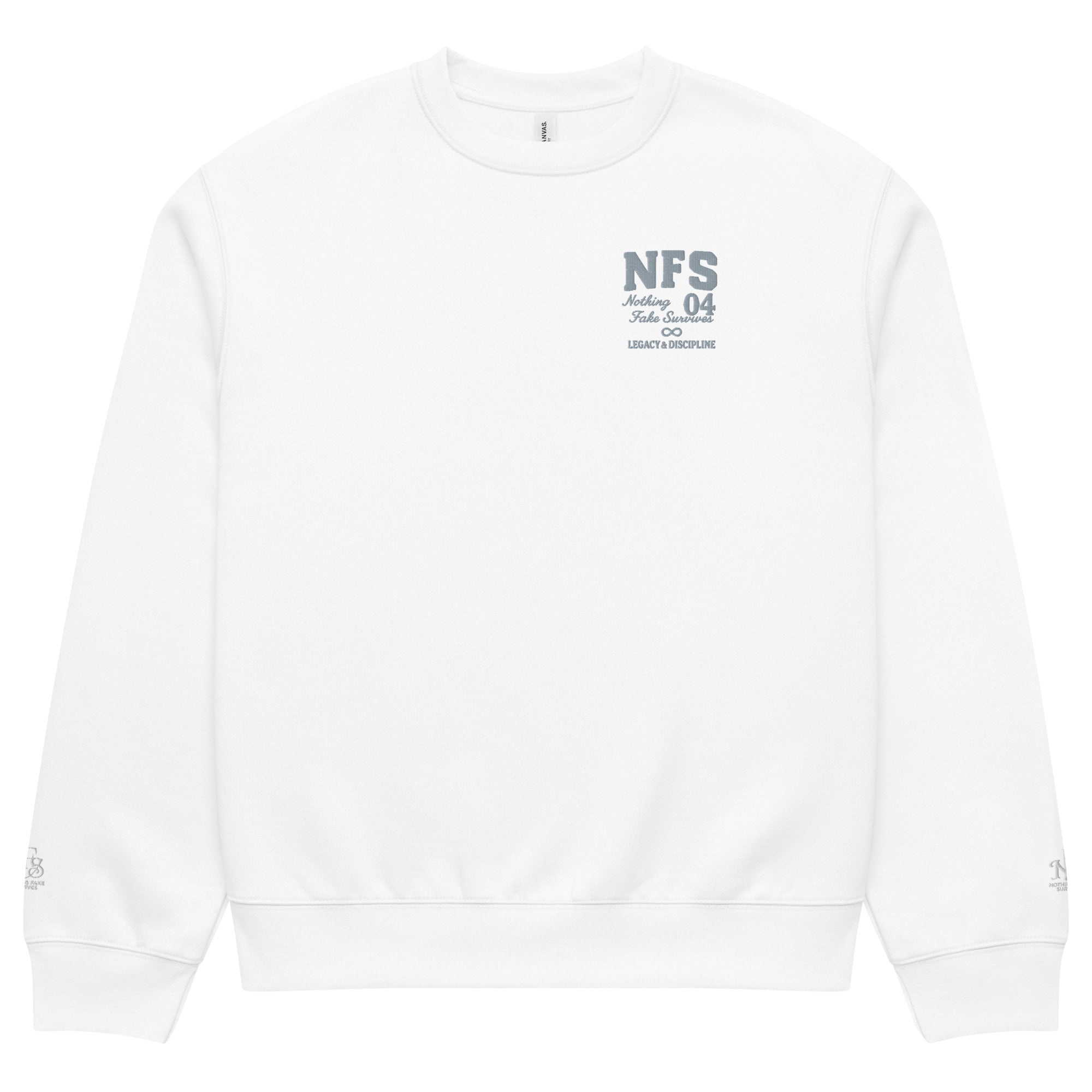 NFS Signature Series Code 04 black crewneck sweatshirt with chest logo and wrist detail – oversized unisex fit