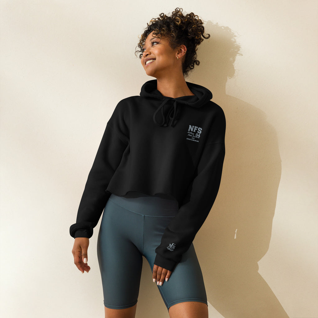 Streetwear black crop hoodie featuring Legacy & Discipline text